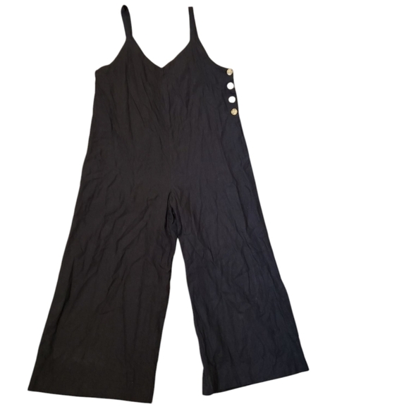 Urban Outfitters Black Linen Wide Leg Crop Romper Jumpsuit Medium - Picture 1 of 4